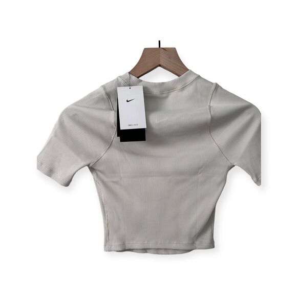 Nike Zenvy Rib Women's Short-Sleeve Cropped Top XS  Light Orewood Brown/White - Picture 6 of 7